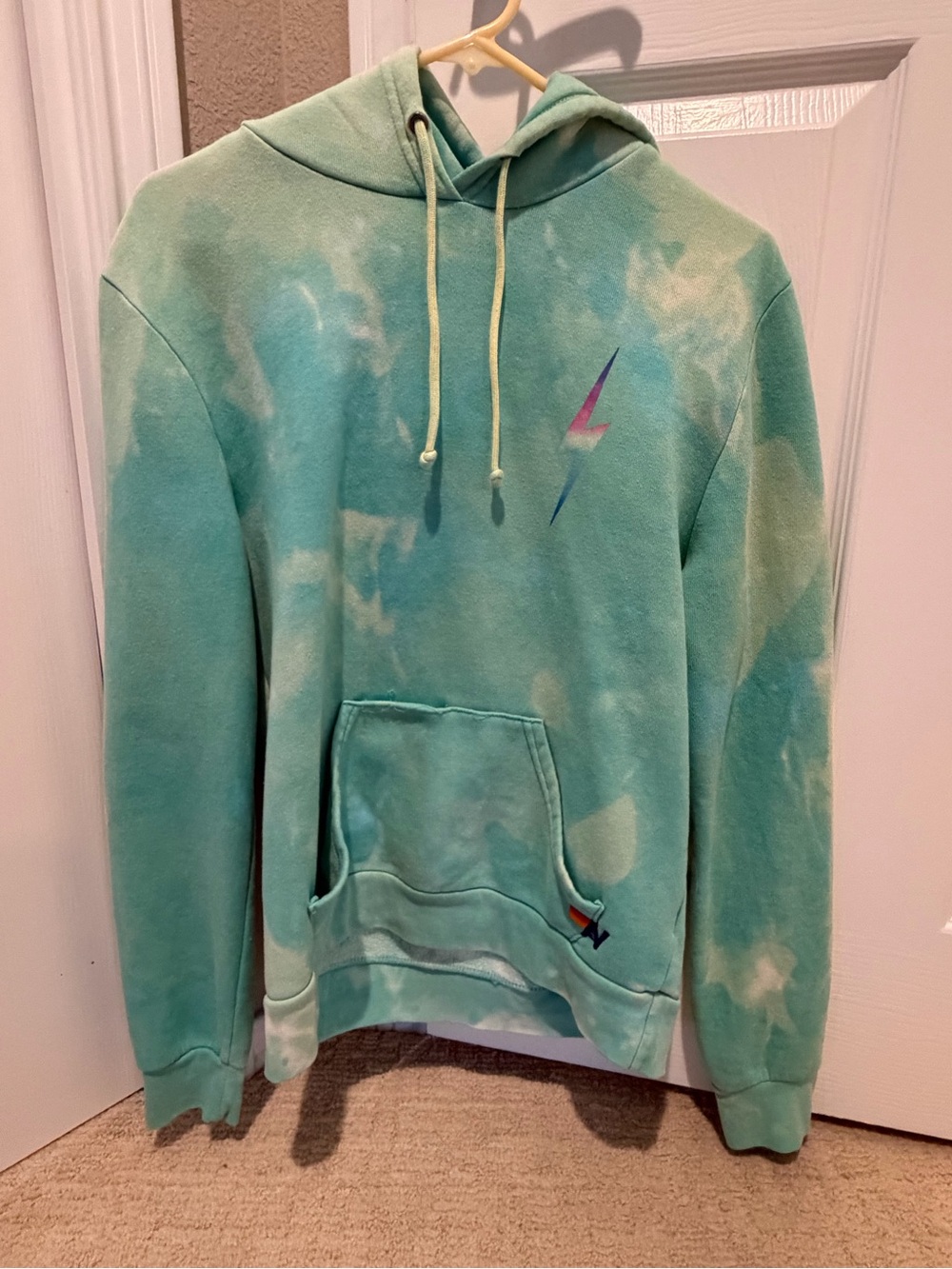 Aviator Nation Turquoise Tie-Dye Bolt Hoodie Pull Over size M